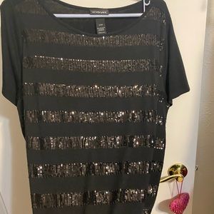 14/16 Lane Bryant black sequin strip shirt